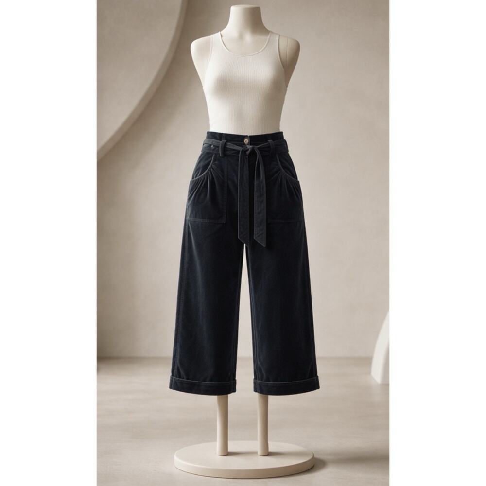 Tommy Hilfiger Stretch Velvet Belted Blue Capris Pants Womens Size 12